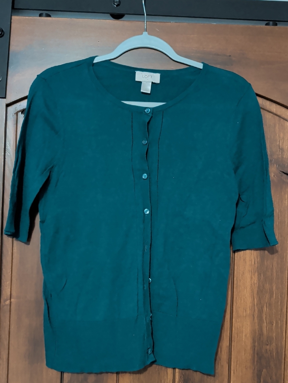 LOFT Green Short Sleeve Button Cardigan
